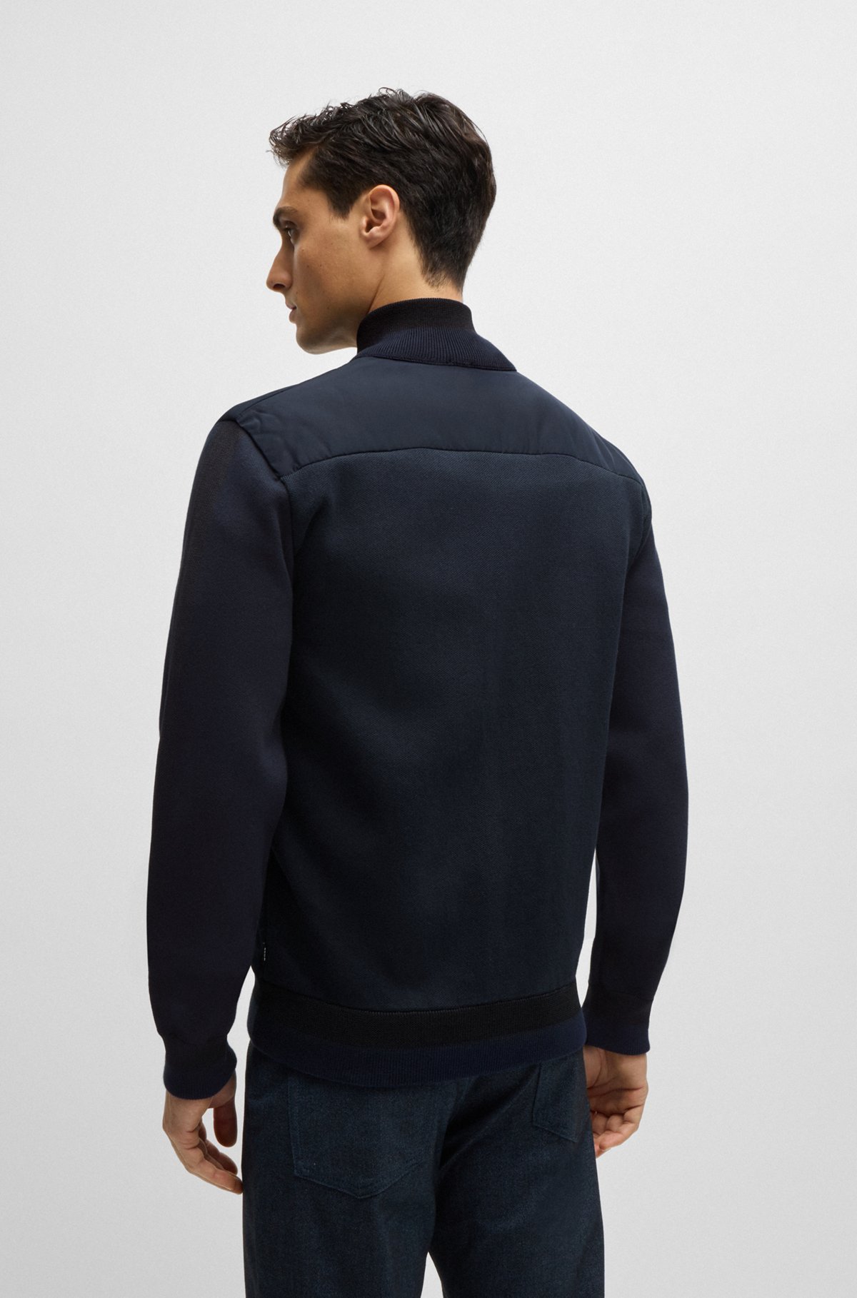 BOSS - Mixed-material zip-up jacket with double-monogram BOSS - Mixed-material zip-up jacket with double-monogram