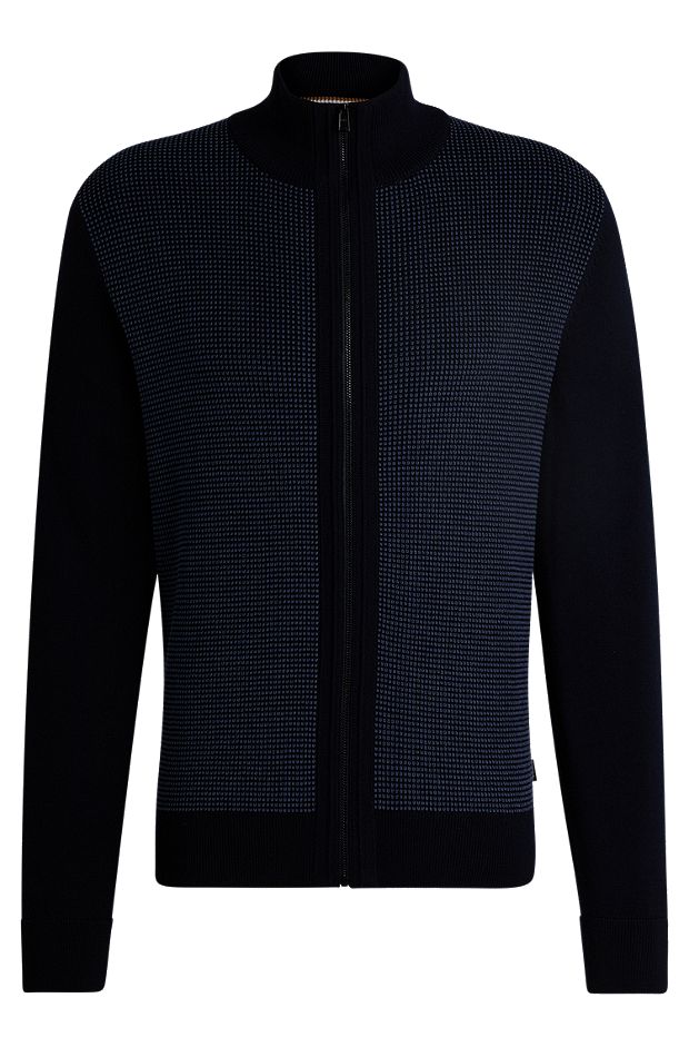 BOSS - Zip-up cardigan in virgin wool with mixed structures