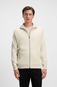 Zip-up cardigan in cotton and virgin wool, White