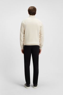 Zip-up cardigan in cotton and virgin wool, Natural