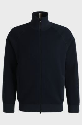 Zip-up cardigan in cotton and virgin wool, Dark Blue