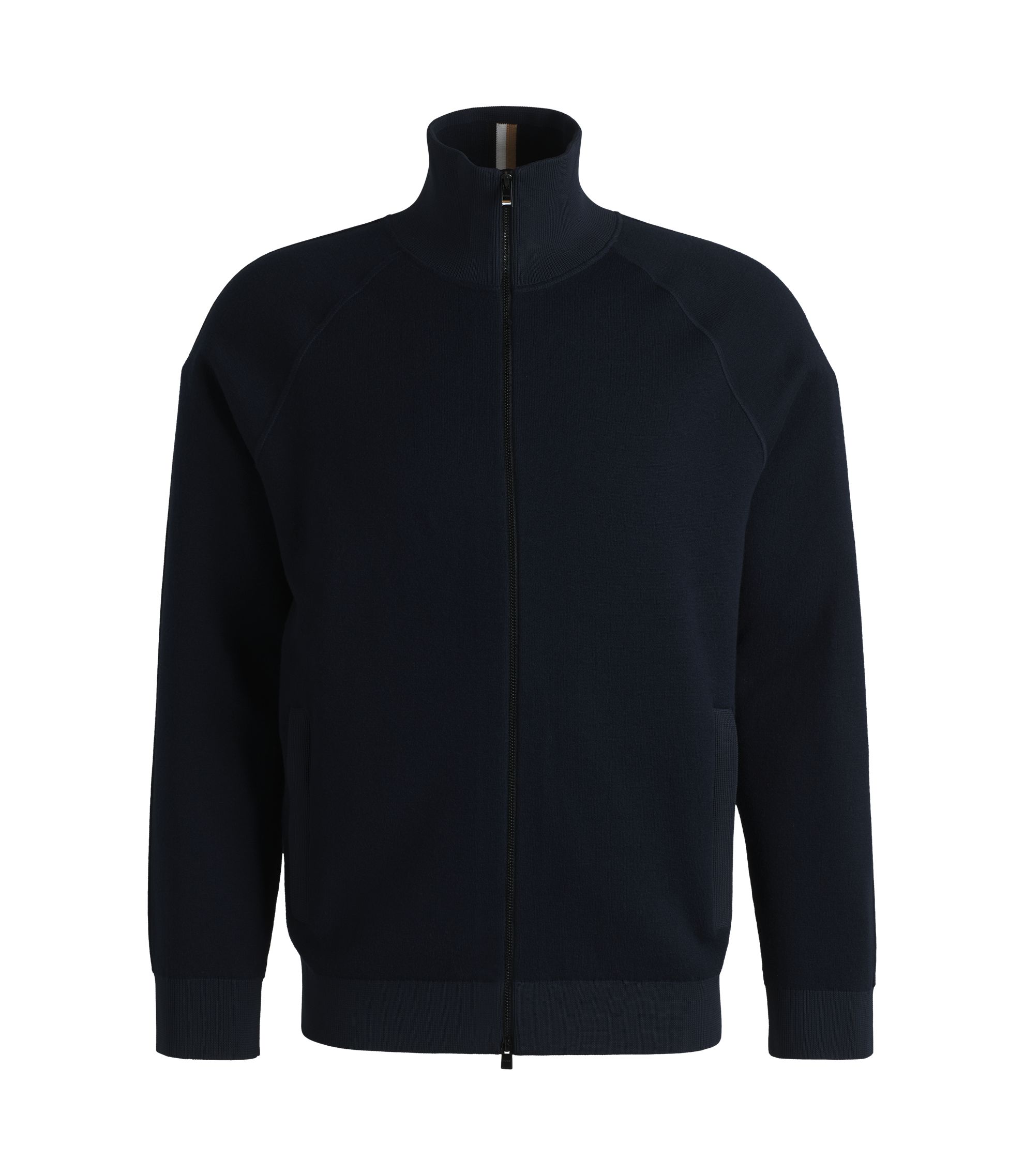 BOSS - ジップアップカーディガン コットン/バージンウール - ダークブルー