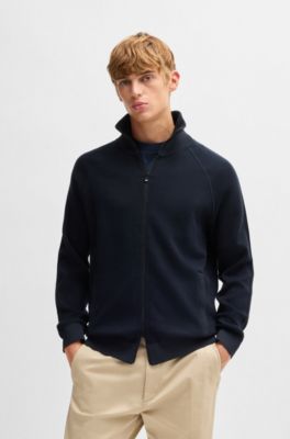 Zip-up cardigan in cotton and virgin wool, Dark Blue