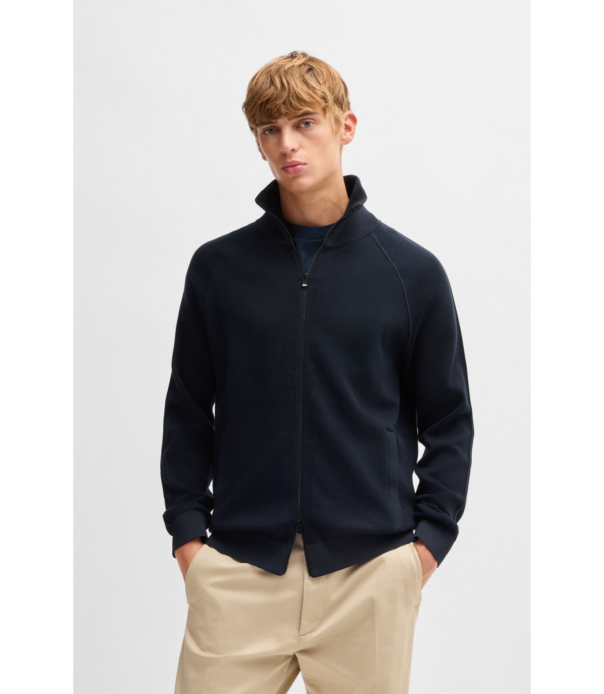 HUGOBOSS 中綿ジャケット ジップアップ ニット切り替え モックネック