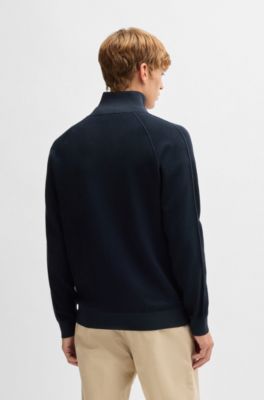 Zip-up cardigan in cotton and virgin wool, Dark Blue