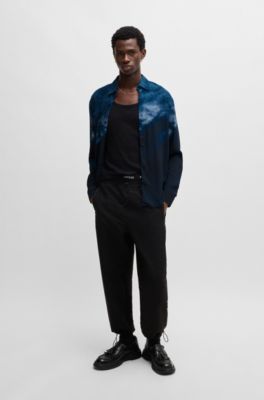 HUGO - Slim-fit shirt in abstract-print poplin