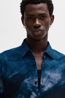 HUGO - Slim-fit shirt in abstract-print poplin