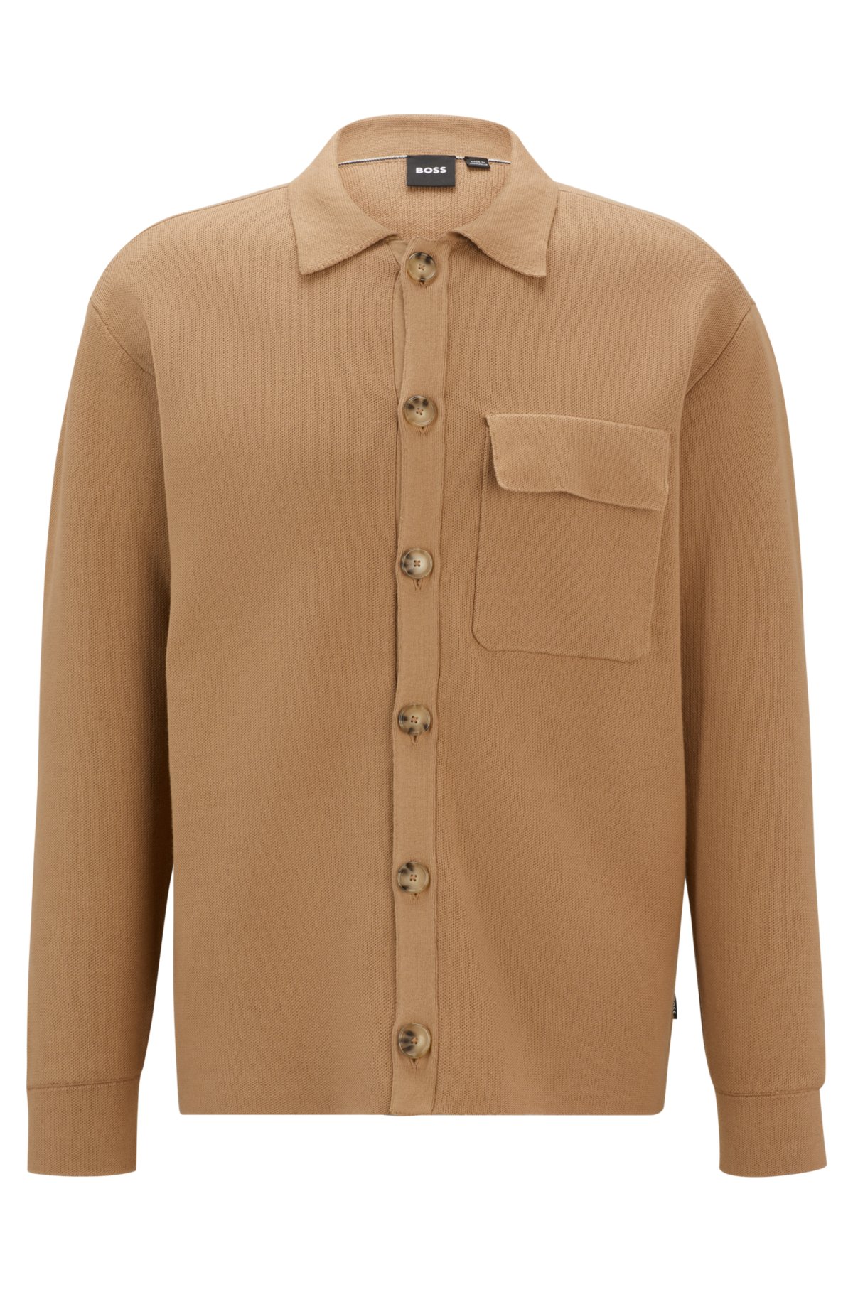 Relaxed-fit knitted overshirt in cotton, Beige