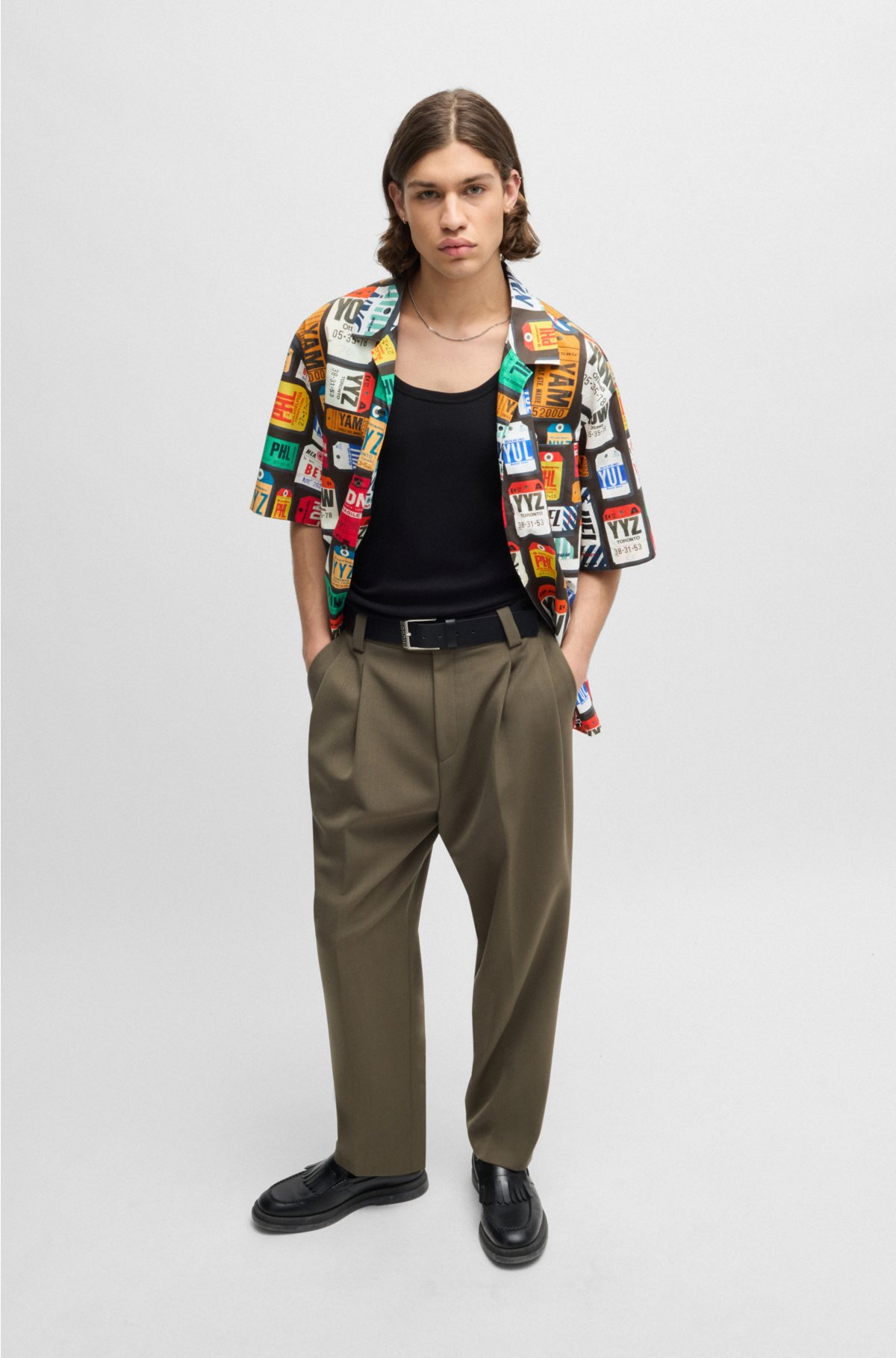 Oversized-fit shirt in seasonal-print cotton poplin, Patterned