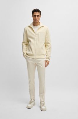 BOSS - Mixed-material knitted jacket with padding and ribbed cuffs ...