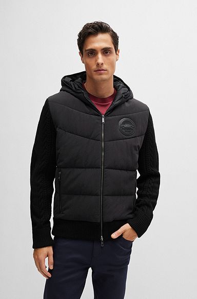 Porsche x BOSS mixed-material hooded jacket with special branding, Black