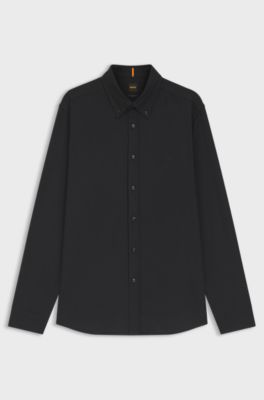 Regular-fit button-down shirt in Oxford cotton, Black