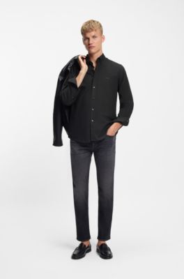 Regular-fit button-down shirt in Oxford cotton, Black