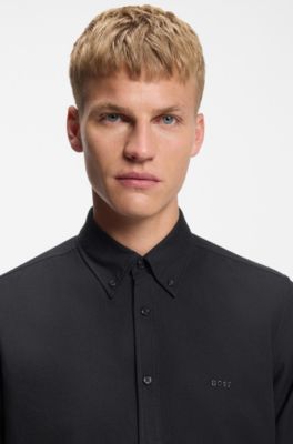 Regular-fit button-down shirt in Oxford cotton, Black
