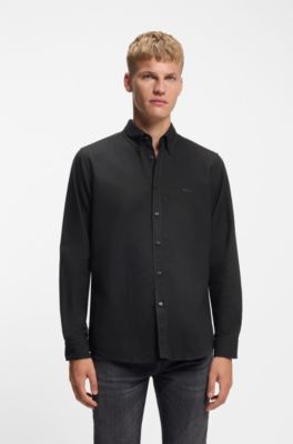 Regular-fit button-down-skjorta i Oxford-bomull, Svart