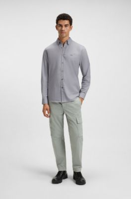 Camicia regular-fit in cotone Oxford con colletto button-down, Grigio chiaro