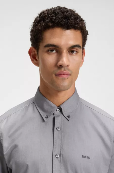 Regular-fit shirt in cotton with button-down collar