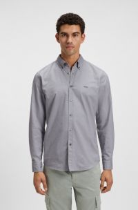 Regular-fit shirt in cotton with button-down collar, Light Grey