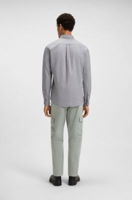 Camicia regular-fit in cotone Oxford con colletto button-down, Grigio chiaro