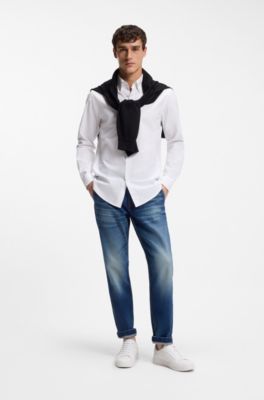 Camicia regular-fit in cotone Oxford con colletto button-down, Bianco
