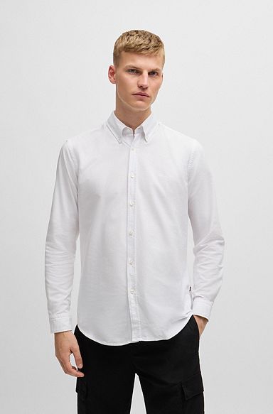Button-down regular-fit shirt in Oxford cotton, White