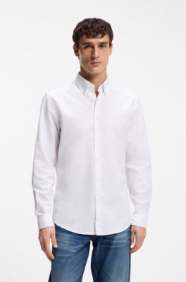 Camicia regular-fit in cotone Oxford con colletto button-down, Bianco