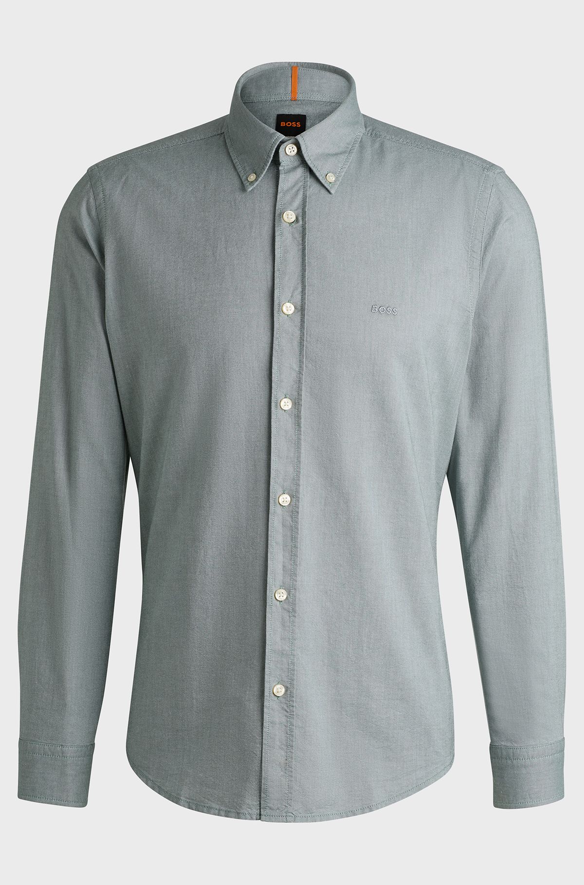 Button-down regular-fit shirt in Oxford cotton, Light Green
