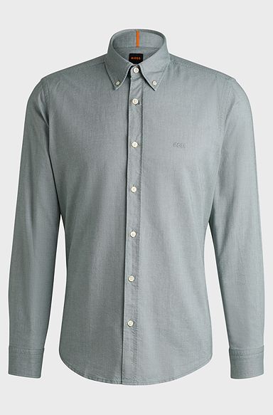 Button-down regular-fit shirt in Oxford cotton, Light Green