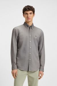 Regular-fit shirt in cotton with button-down collar, Light Green