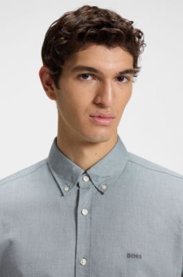 Regular-fit button-down shirt in Oxford cotton, Light Green