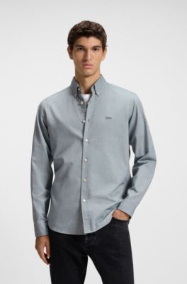 Regular-fit button-down shirt in Oxford cotton, Light Green