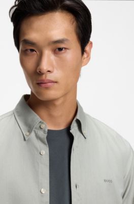 Regular-fit button-down shirt in Oxford cotton, Light Green