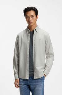 Chemise regular en coton Oxford &agrave; pointes boutonn&eacute;es, Chaux