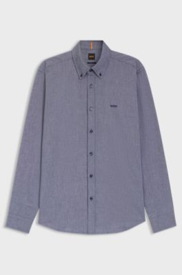 Chemise regular en coton Oxford &agrave; pointes boutonn&eacute;es, Bleu fonc&eacute;