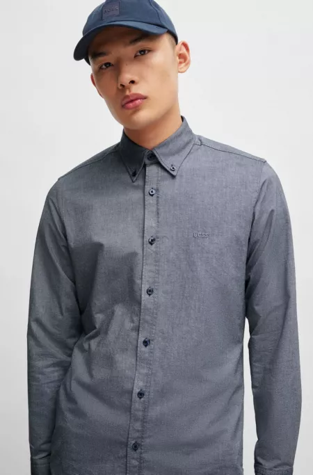 Regular-fit shirt in cotton with button-down collar