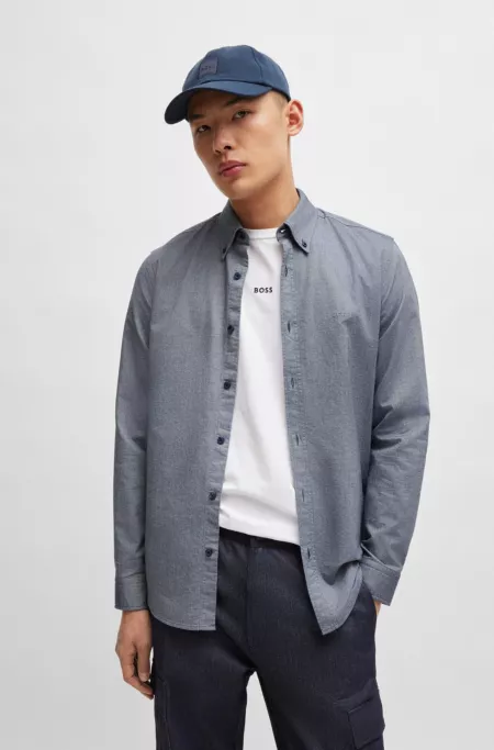 Regular-fit shirt in cotton with button-down collar