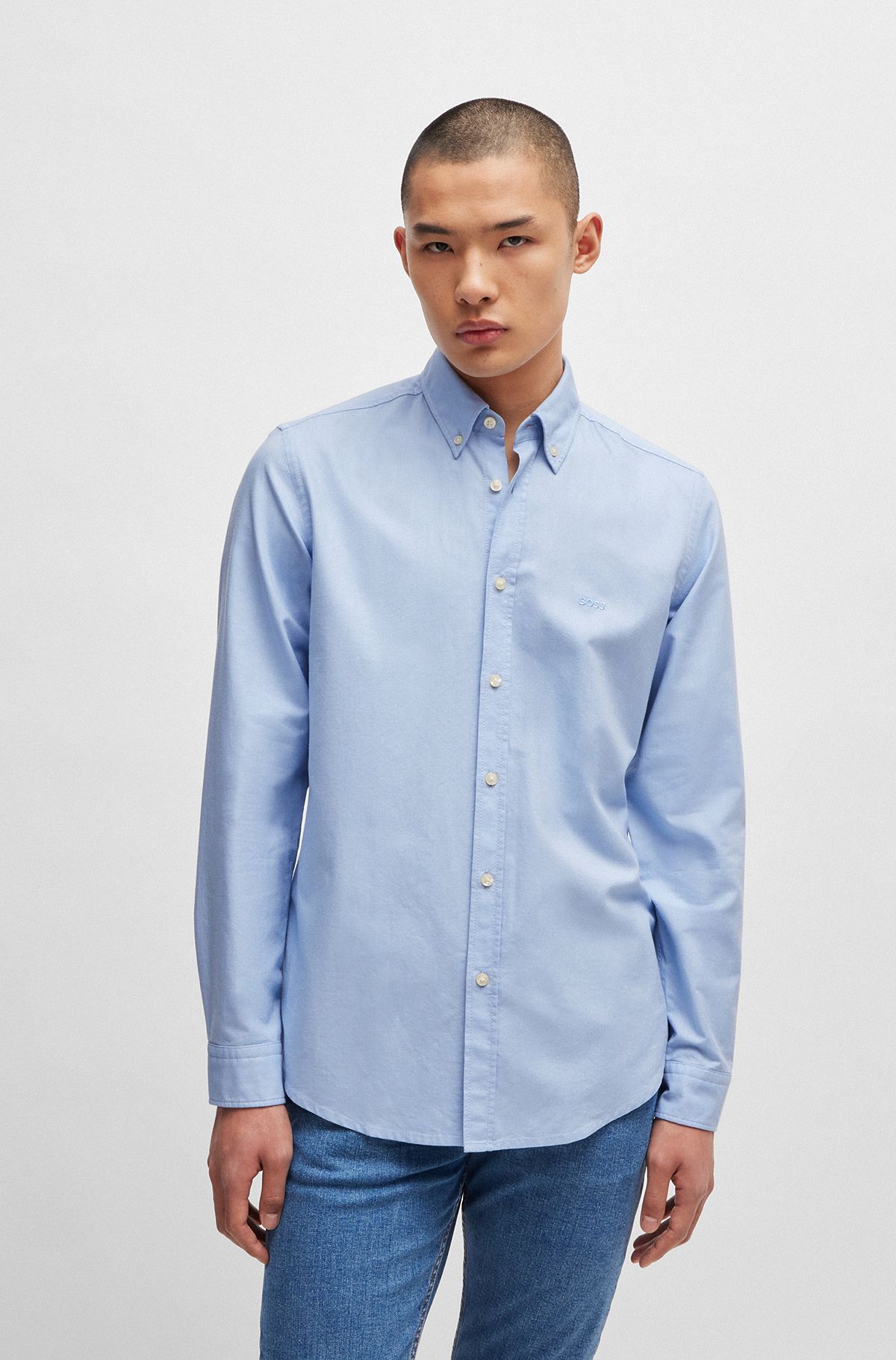 Button-down regular-fit shirt in Oxford cotton, Light Blue
