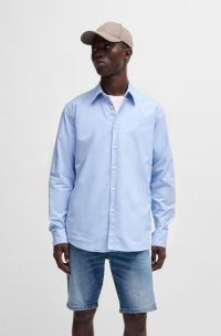 Chemise Regular en coton avec col à pointes boutonnées, bleu clair