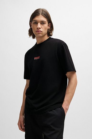 Relaxed-fit T-shirt in cotton with large rear logos, Black