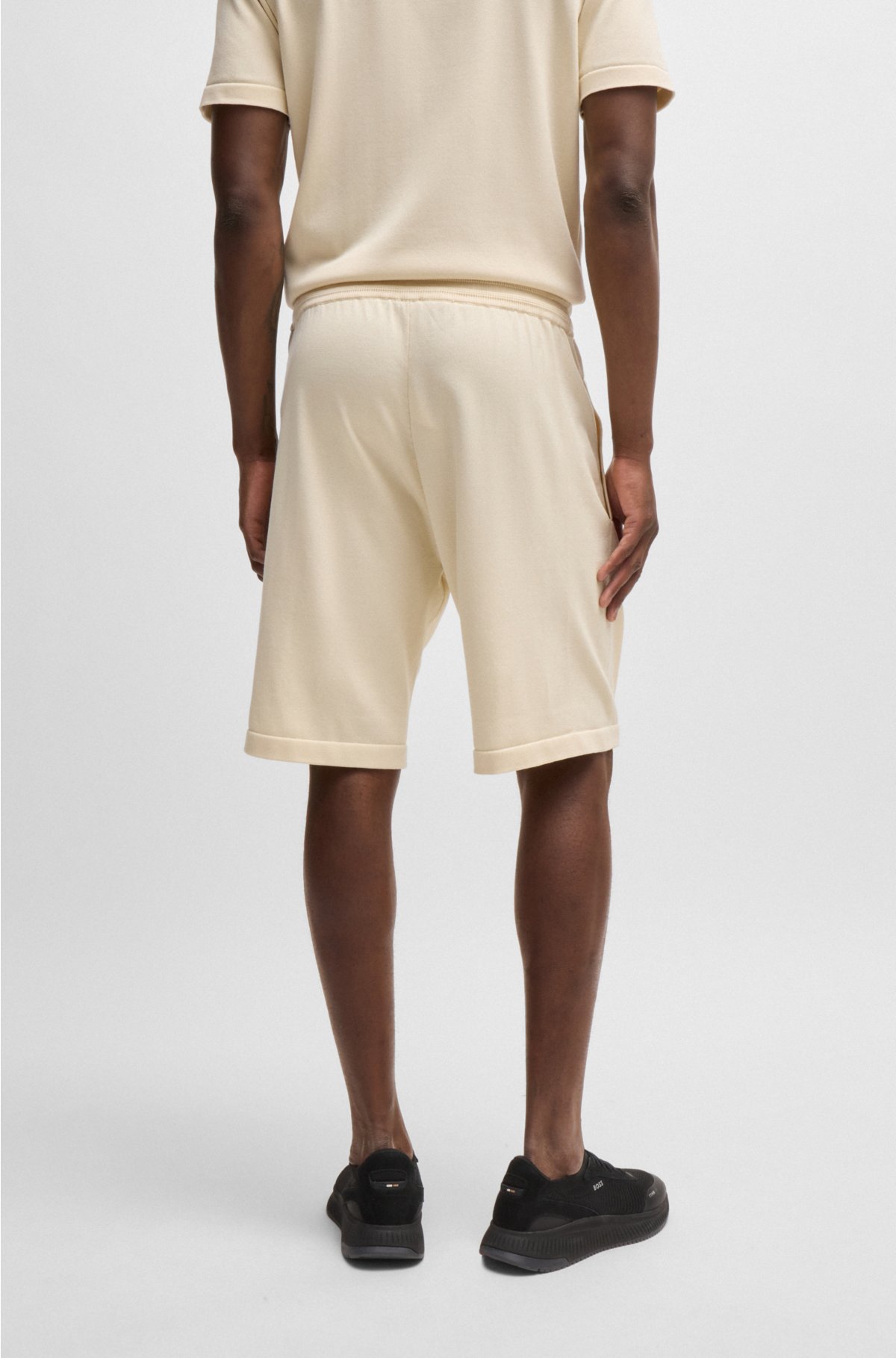 Regular-fit shorts with double-monogram badge, Natural