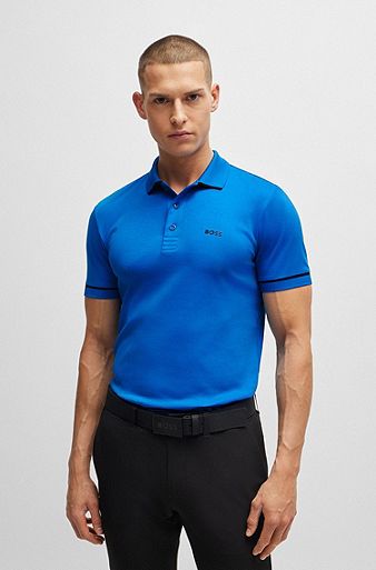 Interlock-cotton slim-fit polo shirt with contrast trims, Blue