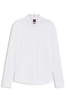 Chemise Slim en jersey de coton chin&eacute;, Blanc