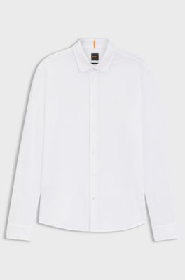 Slim-fit shirt in melange cotton jersey, White