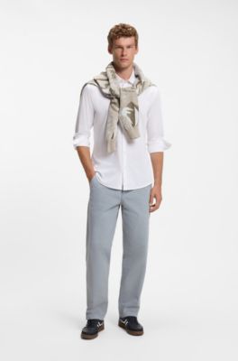 Slim-fit shirt in melange cotton jersey, White