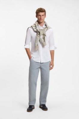 Boss Slim-fit shirt in melange cotton jersey långärmade t-shirts herr – bild 2