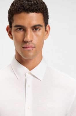 Slim-fit shirt in melange cotton jersey, White