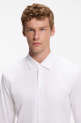 Slim-fit shirt in melange cotton jersey, White