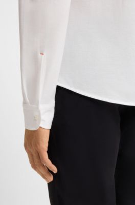 Slim fit skjorte i meleret bomuldsjersey, Hvid
