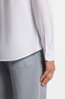 Slim-fit shirt in melange cotton jersey, White