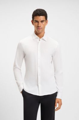 Slim-fit shirt in melange cotton jersey, White